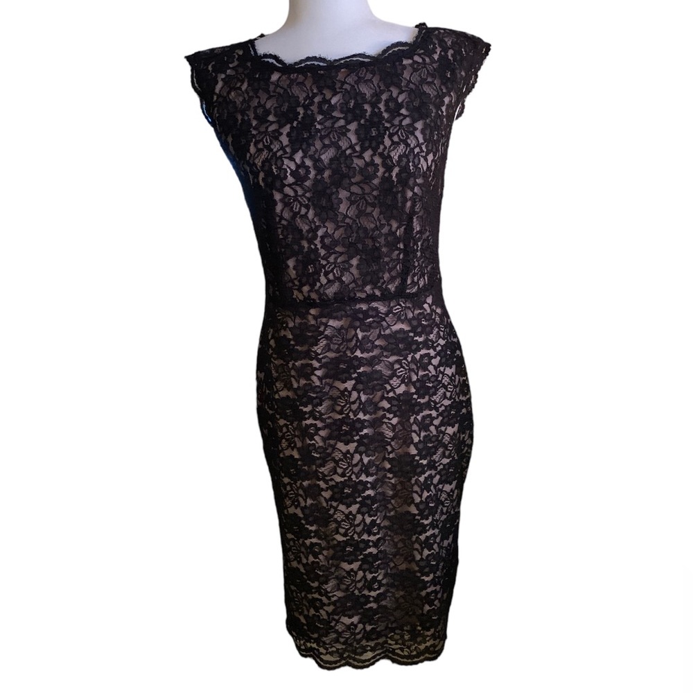 Loft Black Lace dress with blush lining
